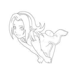 Malvorlage Sakura Haruno nach vorne gelehnt mit einem Lächeln