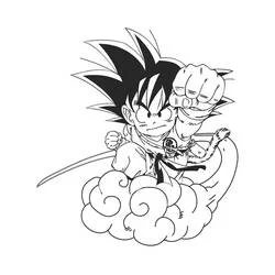 Malvorlage Son-Goku fliegt auf seiner Wolke mit ausgestreckter Faust
