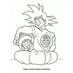 Malvorlage Son-Goku hält Baby Gohan
