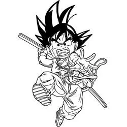 Malvorlage Son-Goku springt mit seinem Powerstab