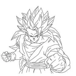 Malvorlage Son-Goku in Super-Saiyajin-3-Kampfhaltung