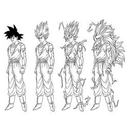 Malvorlage Son-Goku und seine Super-Saiyan-Verwandlungen