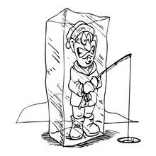 Malvorlage Fischer eingefroren in einem Eisblock