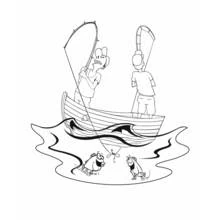 Malvorlage Fischer im Boot beim Angeln