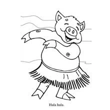 Malvorlage Tänzer Schwein beim Hula-Tanz