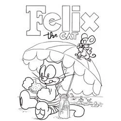 Malvorlage Felix der Kater isst ein Sandwich am Strand