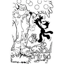 Malvorlage Felix der Kater pflückt eine Orange vom Baum