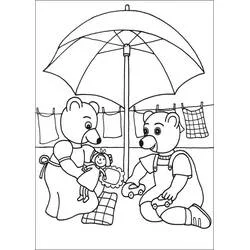 Malvorlage Little Brown Bear spielt unter einem Regenschirm mit einer Freundin