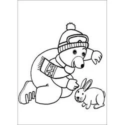 Malvorlage Little Brown Bear trifft einen Hasen im Winteroutfit