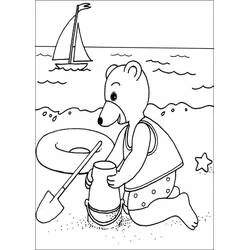Malvorlage Little Brown Bear spielt am Strand