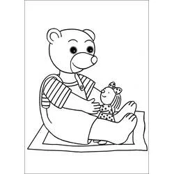Malvorlage Little Brown Bear sitzt mit seiner Puppe