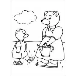 Malvorlage Little Brown Bear mit seiner Mama im Garten