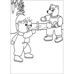 Malvorlage Little Brown Bear spielt mit einem Freund im Schnee