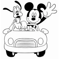 Malvorlage Micky Maus und Pluto im Auto