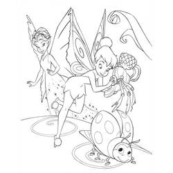 Malvorlage Tinker Bell läuft mit einer Fee und einem Marienkäfer
