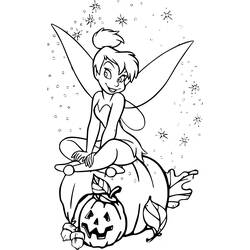 Malvorlage Tinker Bell sitzt auf einem Halloween-Kürbis