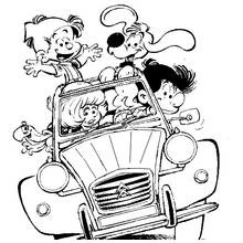 Malvorlage Billy und Buddy Familie im 2 CV
