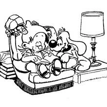 Malvorlage Billy und Buddy lesen im Sessel
