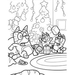 Malvorlage Bluey und ihre Familie öffnen Weihnachtsgeschenke