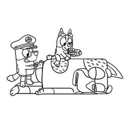 Malvorlage Bluey spielt Kapitän mit einem Freund auf einer großen Form