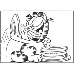 Malvorlage Garfield beim Essen eines Pancake-Stapels