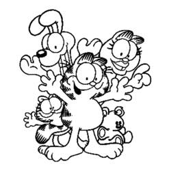 Malvorlage Garfield umgeben von seinen Freunden