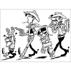 Malvorlage Lucky Luke begleitet Joe und die gefesselten Dalton-Brüder