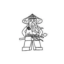 Malvorlage Ninjago-Sensei mit spitzem Hut und langem Bart