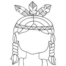 Malvorlage Indianermädchen mit Federkopfschmuck