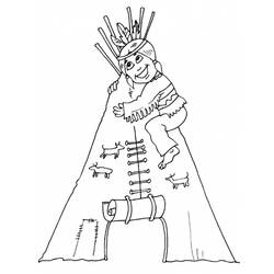Malvorlage Indianer klettert auf ein Tipi