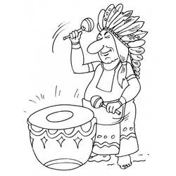 Malvorlage Indianer spielt die Trommel