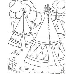 Malvorlage Lager mit drei Tipis im Wald
