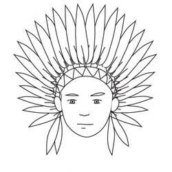 Malvorlage Indianer mit großem Federschmuck