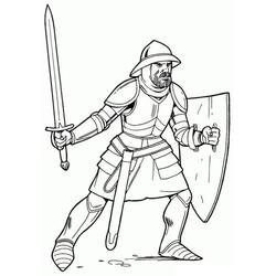 Malvorlage Ritter bereit zum Kampf mit Schwert und Schild