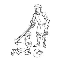 Malvorlage Ritter schlägt einen jungen Knappen zum Ritter