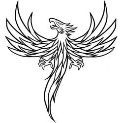 Malvorlage Phoenix mit ausgebreiteten Flügeln