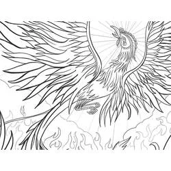 Malvorlage Phoenix mit ausgebreiteten Flügeln im Feuer