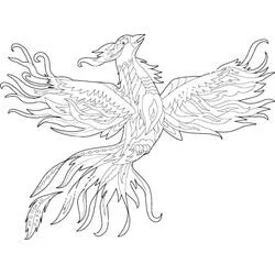 Malvorlage Phoenix mit ausgebreiteten Feuerflügeln