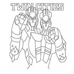 Malvorlage Roboter Zwillinge mit erhobenen mechanischen Fäusten