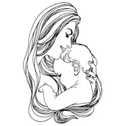 Malvorlage Mama küsst die Stirn ihres Babys