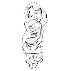 Malvorlage Mama hält ihr Baby im Arm