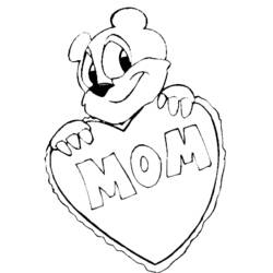 Malvorlage Teddybär hält ein Herz für Mama