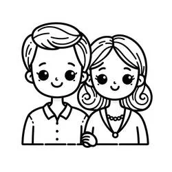 Malvorlage Mama und Papa lächeln nebeneinander