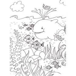 Malvorlage Wal schwimmt zwischen Fischen unter Wasser