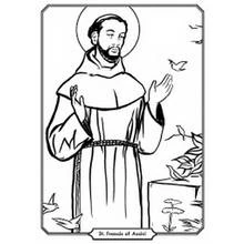 Malvorlage Franz von Assisi umgeben von Vögeln