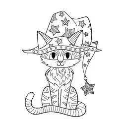 Malvorlage Halloween Katze mit Hexenhut