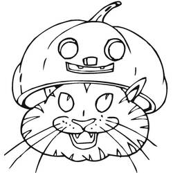 Malvorlage Halloween Katze mit Kürbismütze