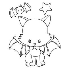 Malvorlage Halloween Katze mit Fledermausflügeln