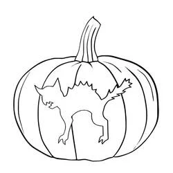 Malvorlage Halloween Katze in einen Kürbis geschnitzt
