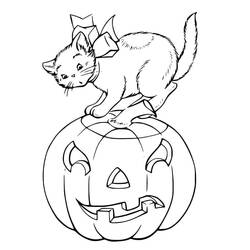 Malvorlage Halloween Katze auf einem Kürbis